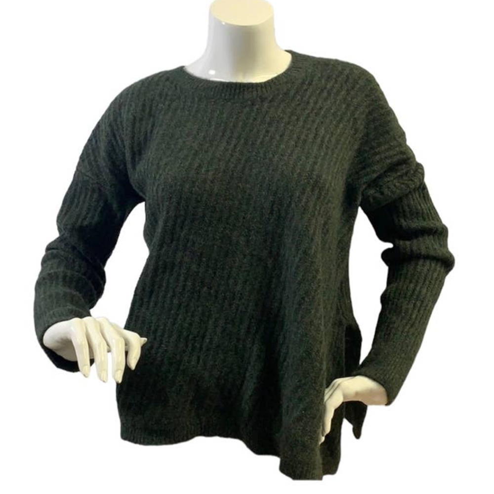 VINCE Side Slit Ribbed Wool Green Sweater SZ L‎